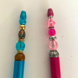 Hand crafted Beaded Pen, black ink with extra refillable ink. Set of 2 p…
